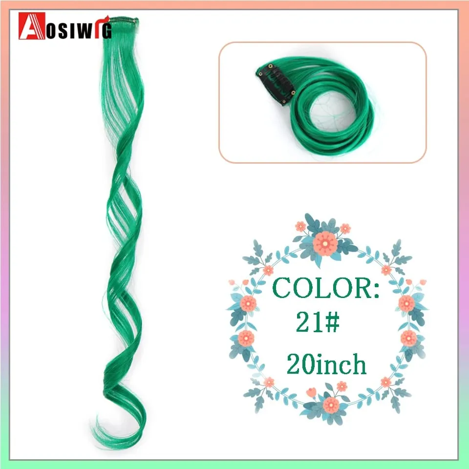 22" Synthetic Long Straight Rainbow Highlight Colored Hair Extensions Clip In One Piece Ombre Pink Purple Green Yellow For Wome — image 15