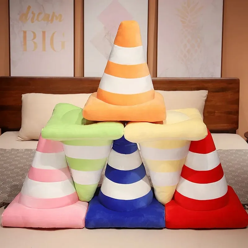 Simulation Traffic cone Plush Pillow Creative Roadblock Stuffed Toy Construction Cone Sign Cushion Doll Kids Boys Road Game Gift — image 9