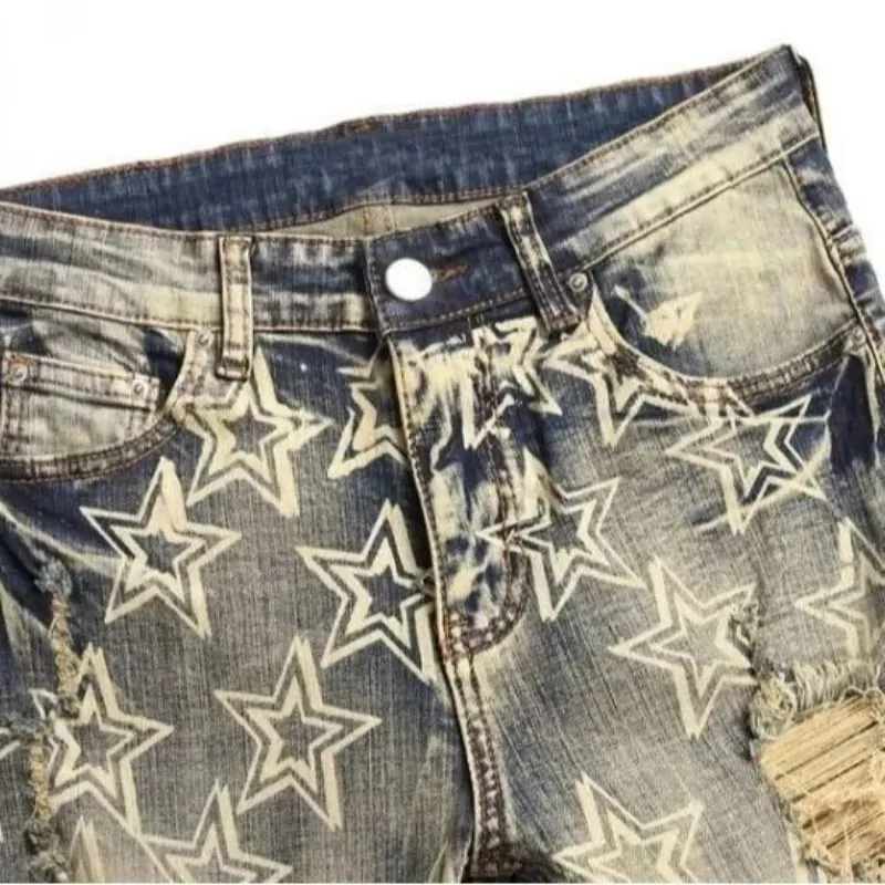 High street trendy brand new men's retro distressed distressed jeans patch slim fit leggings — image 3