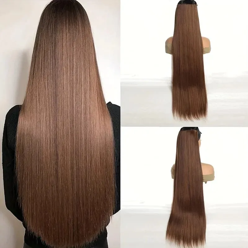 80CM Long Straight Hair Synthetic Hair Extension Piece Wig Clip On woman's heat-resistant Hairpiece — image 8