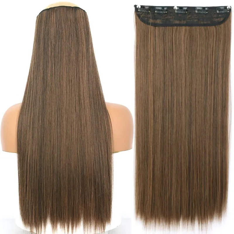 32inch Synthetic Hair Extensions One Piece 5 Clips Long Straight High Temperature Fiber Black Brown Hairpiece — image 12