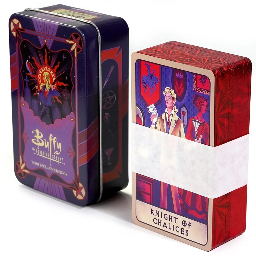 10.3*6cm Buffy The Vampire Slayer Tarot Deck In A Tin Box with Red Gilded Edges 78 Pcs Cartoon Themed Tarot Cards with Guidebook — image 2