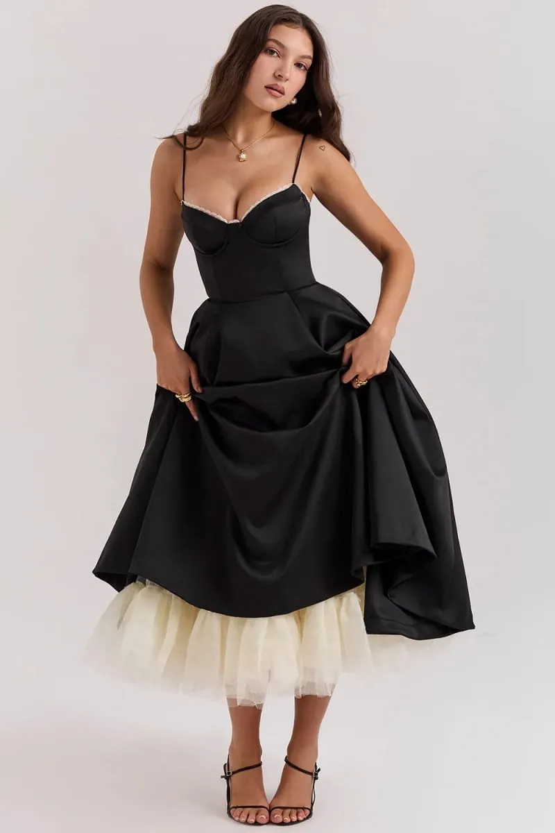 2026 봄/여름 하이 엔드 새틴 Strapless 중공업 프랑스어 허리 스트랩 섹시한 뜨거운 여자 중간 롱 드레스 여성 우아한 — image 4