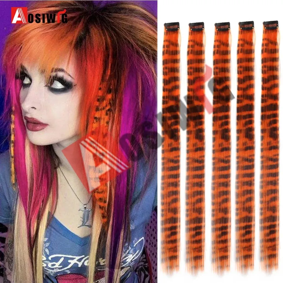 5PC Synthetic Feather Hair Extensions With Clips Heat Resistant Straight Hair Extensions Color Colored Black Hair Clip Womens 8G — image 9