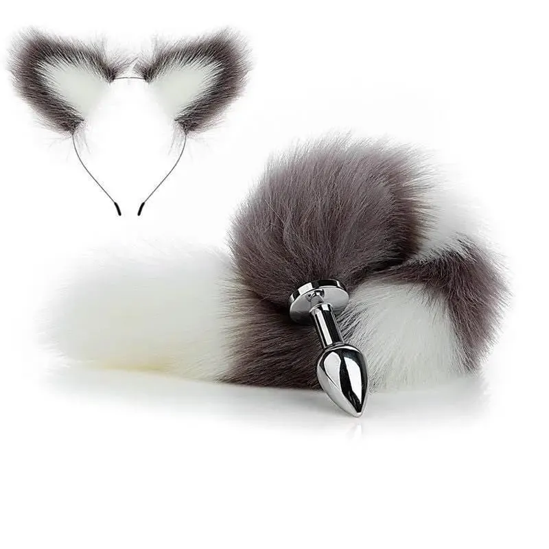 40cm Fox Tail anální kolík plyšové kočičí uši Čelenky Set anální kolík do ocasu Erotické Cosplay Sexuální hračky Ženy Anální masturbace