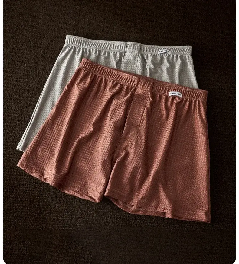 Confezione da 2 boxer da uomo in seta di ghiaccio a vita media, vestibilità ampia, estiva, alla moda, lucida, biancheria da notte, mutandine maschili — image 6