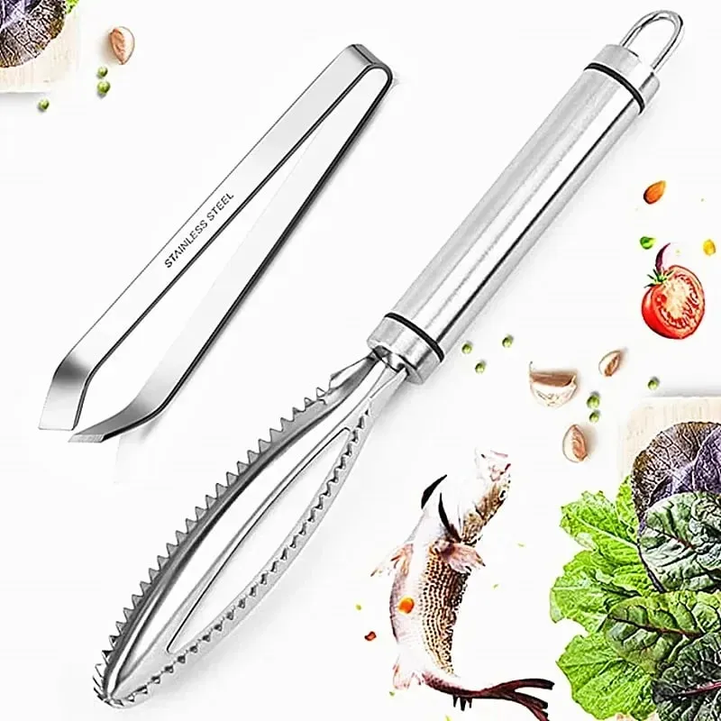 Kitchen Accessories Stainles Fish Scales Scraping Graters Fast Remove Fish Cleaning Peeler Scraper Fish Bone Tweezers Tool Gadge