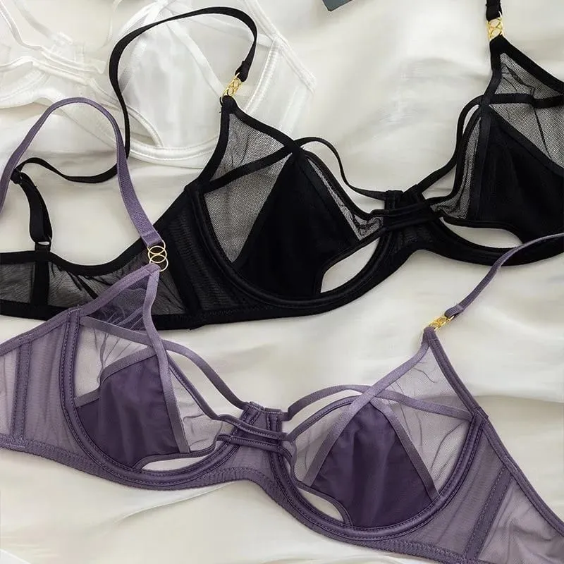 Set Sutiã E Calcinha Rendado Sem Espuma Aro Flexível Push Up Transparant Estilo Dark Academia Sensual E Elegante — image 2