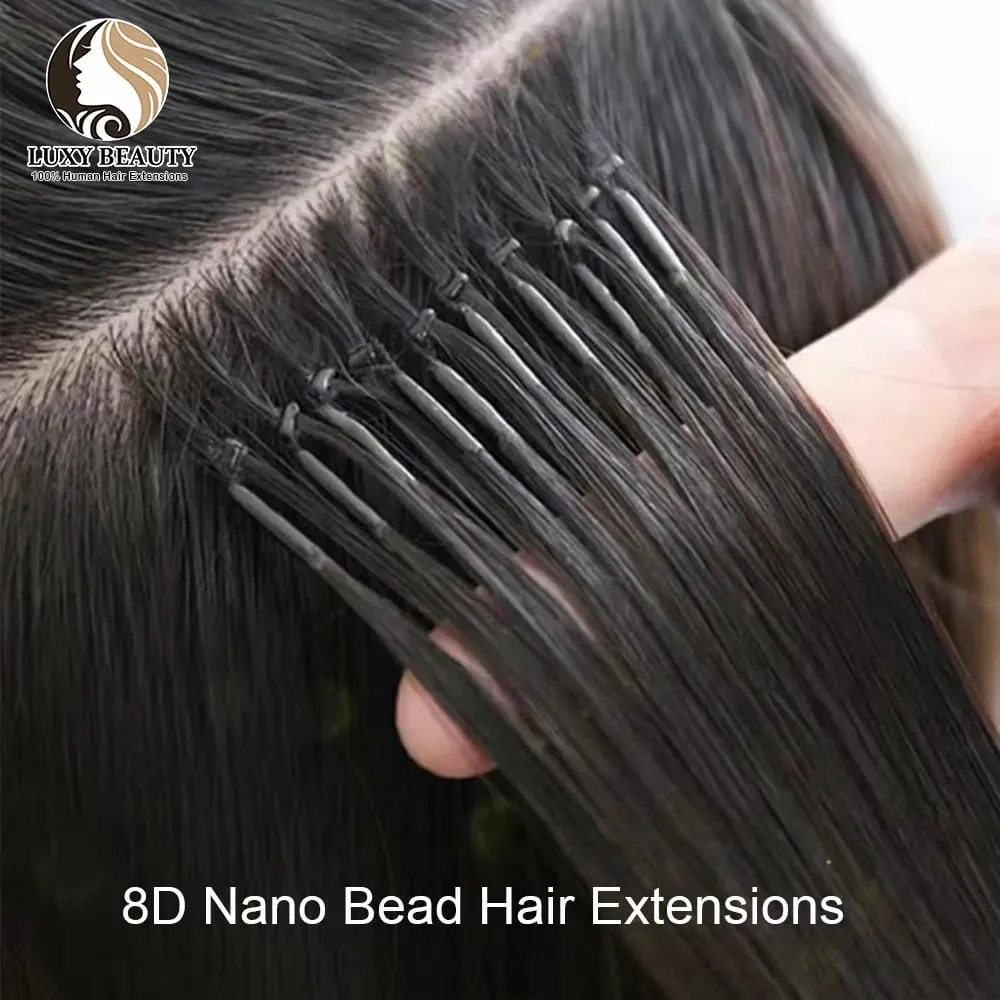 8D Micro Bead Human Hair Extensions Silicone Nano Ring Hair Extension Invisible Mini Silicon Beads Black Brown Blonde Human Hair — image 1