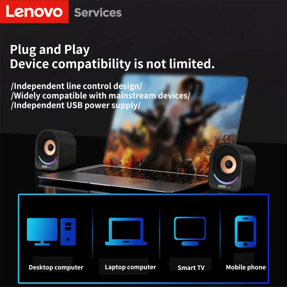 Lenovo 데스크탑 스피커 휴대용 소형 스피커 컴퓨터 스피커 데스크탑 노트북 홈 유선 미니 스피커 소형 데스크탑 멀티미디어 노트북 스피커 — image 3