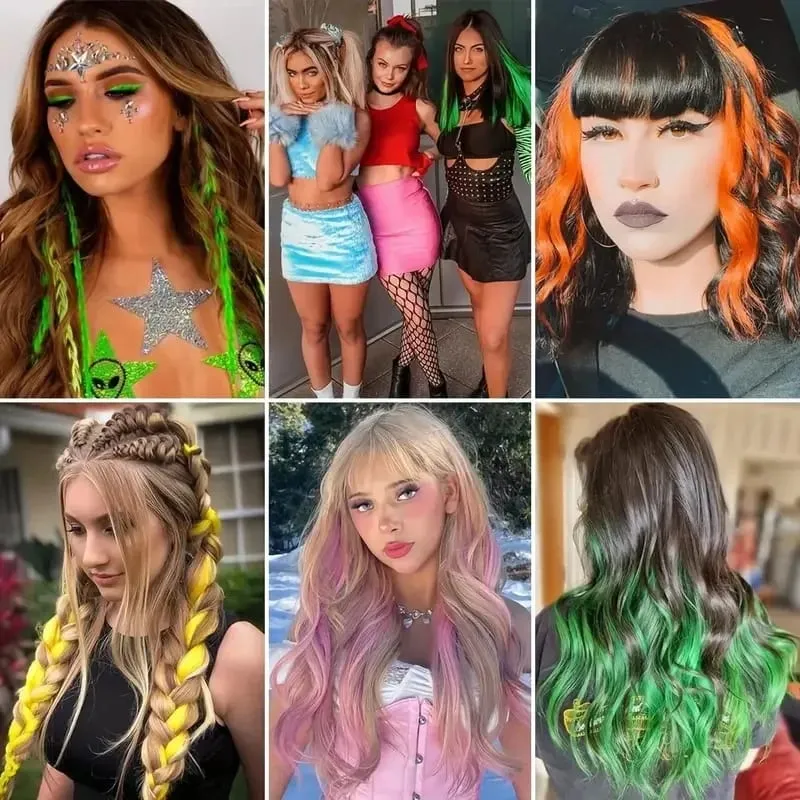 22Inch Synthetic Long Straight Clip In Hair Extensions High Temperature Hairpieces Rainbow Colors Hair Accessories for Women — image 7