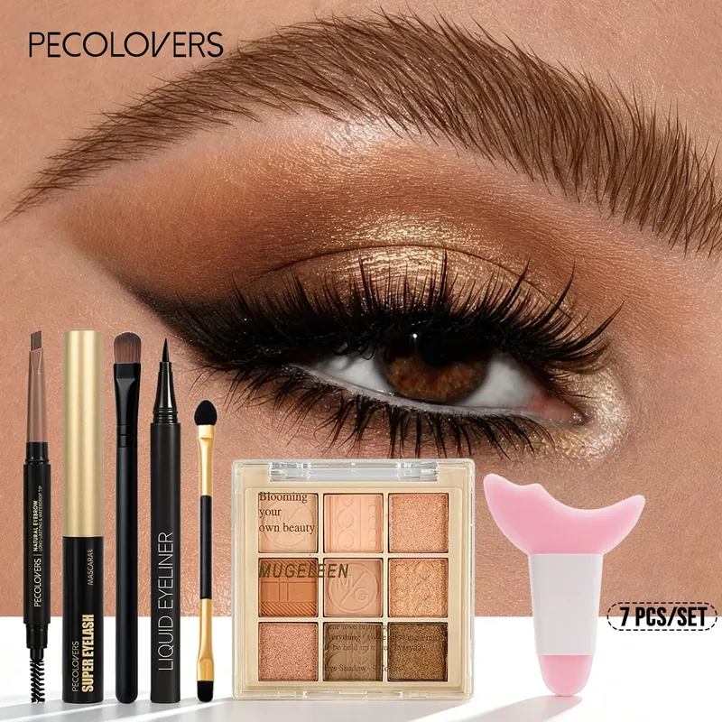 7PCS Eye Set Eyeshadow Palette + Eyeliner + Mascara + Double-ended Eyebrow Pencil Matching Makeup Tools Eye Highlighter — image 3