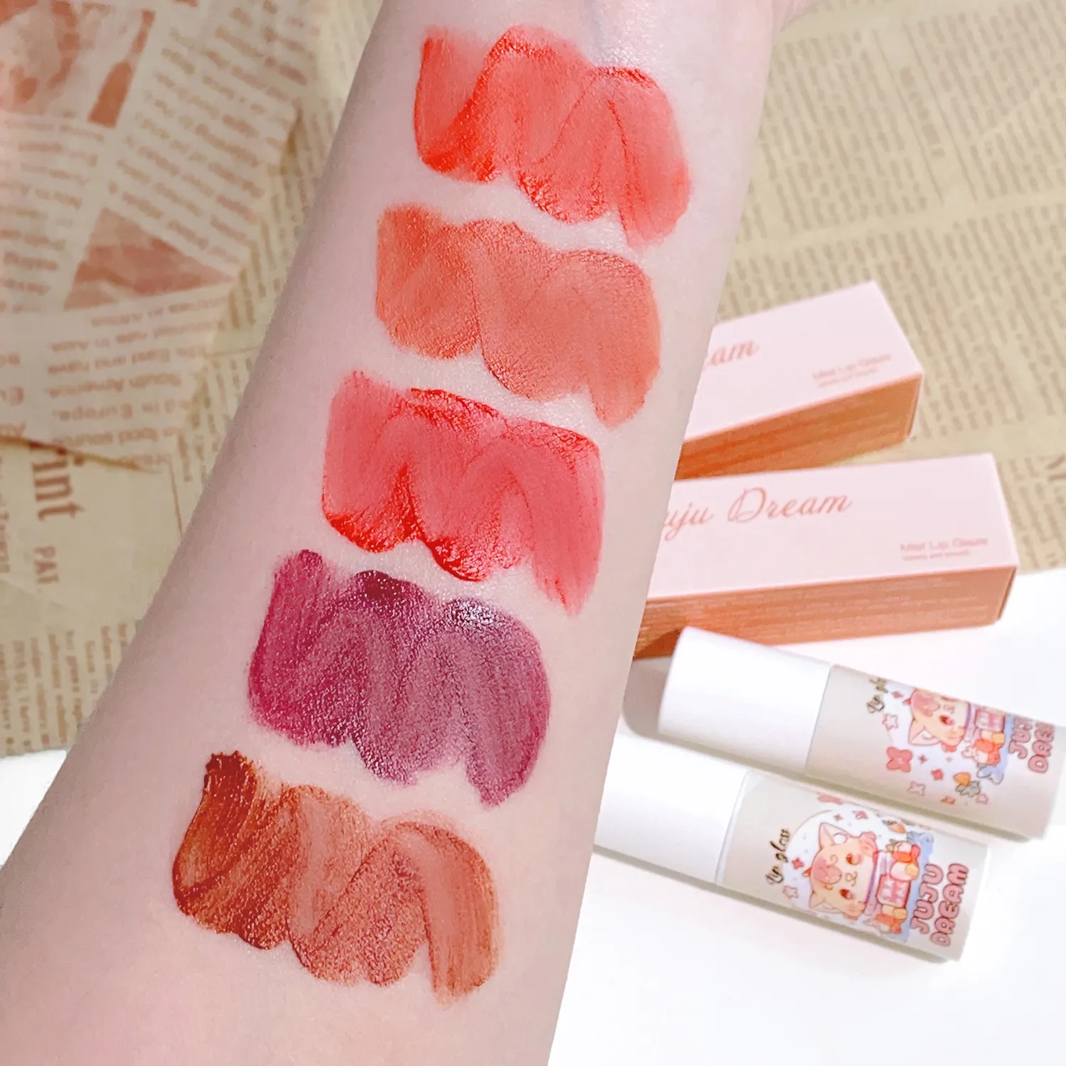 velvet lip glaze matte matte fake plain white honey peach cheap lip paste — image 3