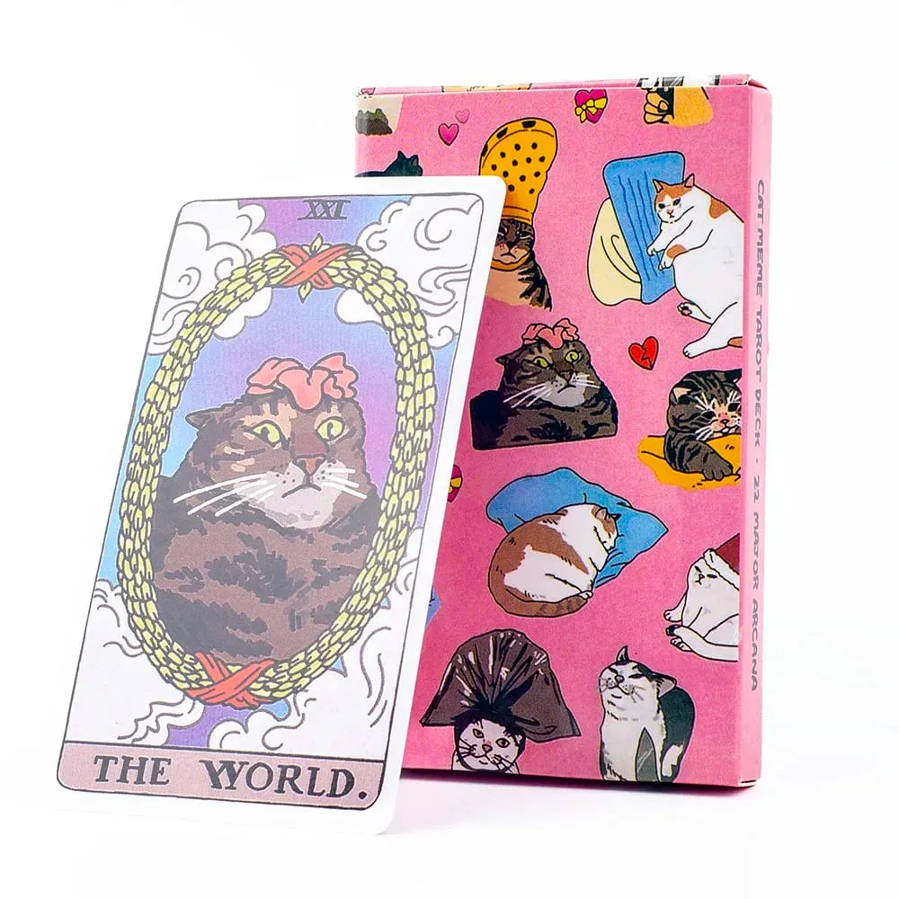 Cat Meme Tarot Deck Funny Witchy Cat Kawaii Uwu 22 Major Arcana - Perfect for Family Gathering Divination Board Game 10.3*6CM — image 1