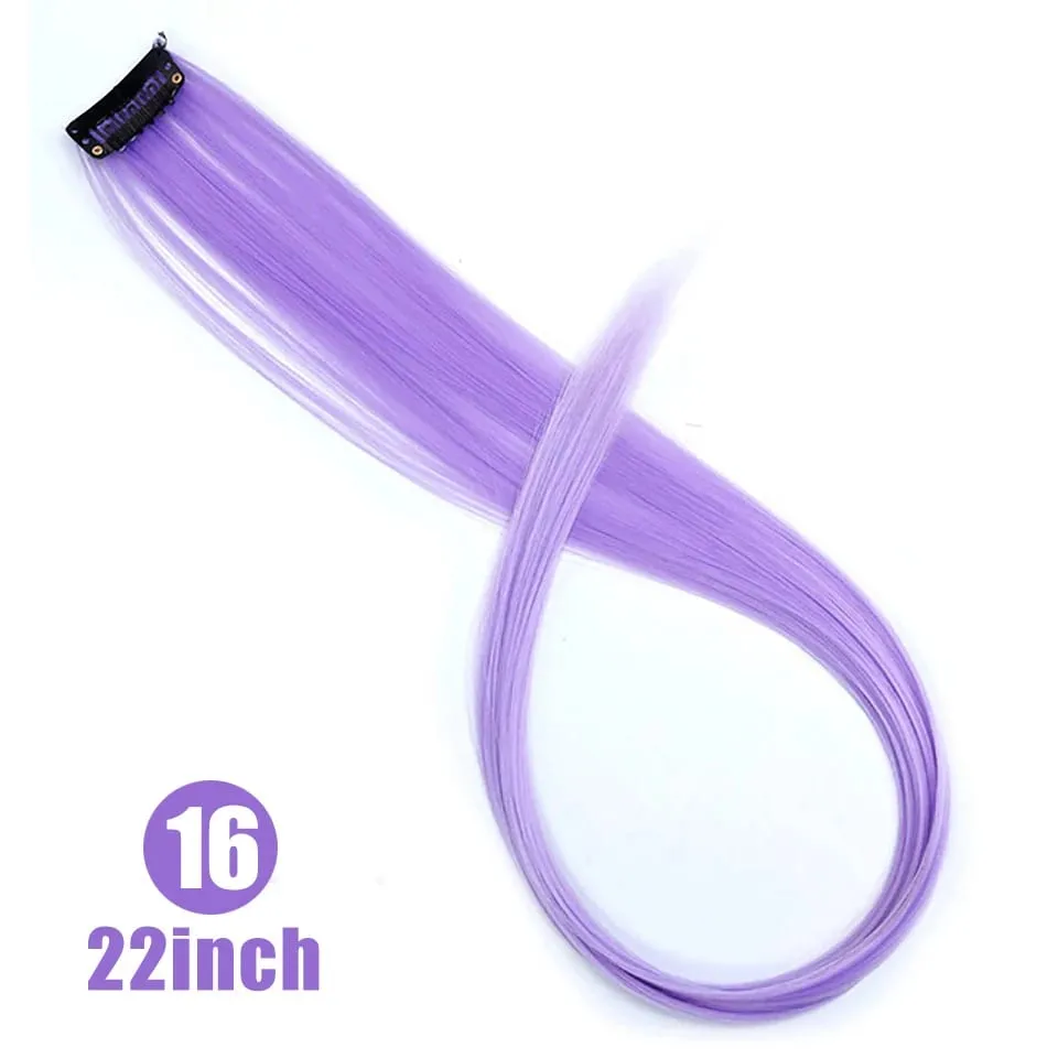 Feather Hair Extensions Colored Synthetic Clip In Hair Feather Colorful False Hair Extension Mixed Color Straight Hair For Women — image 17