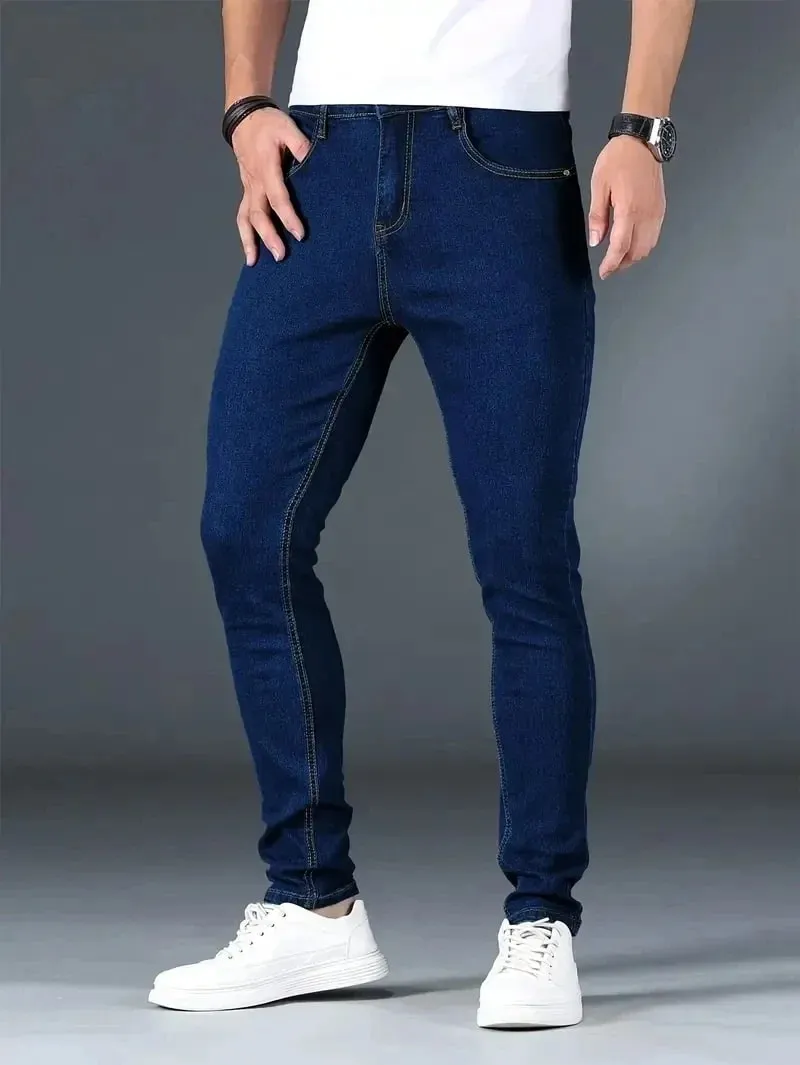 Men's New Slim Fit Stretch Cotton Jeans Ripped Casual Black Blue Denim Pencil Pants for Everyday Social Wear — image 2
