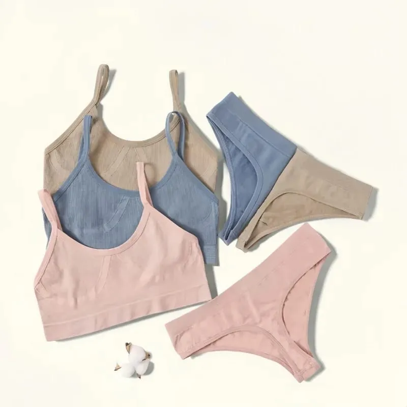 Women Seamless Bra And Panties Set U-Back Bralette Top Comfort Breathable Briefs Ribbed Sexy Lingerie Sports Underwear Set