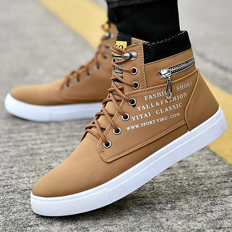 Black Vulcanized Sneakers Men's Flat Comfortable Shoes Lace up Zapatillas Hombre Autumn Spring High Top Sneakers Plus Size 38-48 — image 1