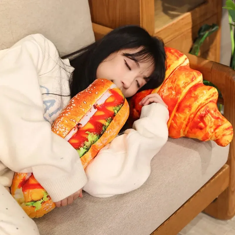 20/40/60cm Simulation Bread Plush Pillow Stuffed Baguette Croissant Hot Dog Toasted Bread Plushie Food Cushion Home Decor Gift — image 6