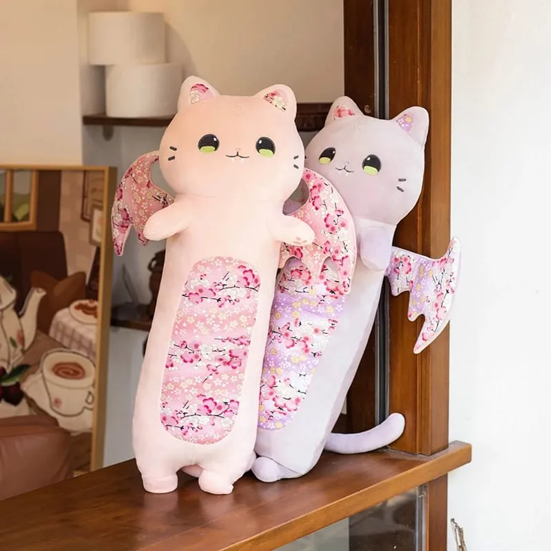 60cm Cute Cat Body Pillows Cherry Blossom Cat with Bat Wing Plush Toys Kawaii Soft Sleeping Pillow Cushion Girl Birthday Gift — image 2