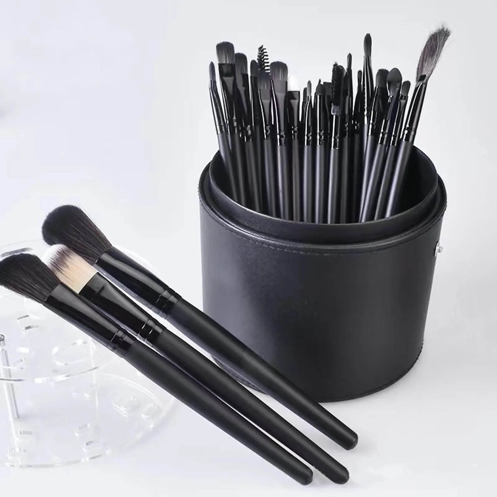 Makeup Brushes Storage Holder PU Large Capacity Cylindrical Eyebrow Pencil Brush Holder for Vanity Countertop Home Table Girls — image 3