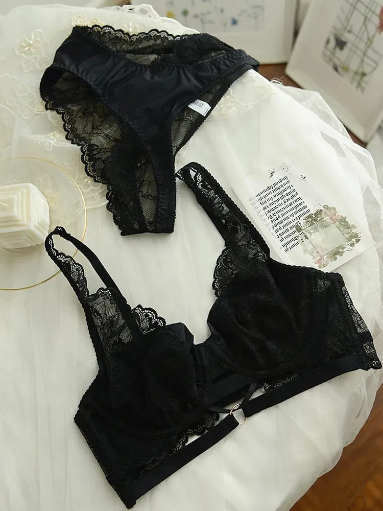 Sous-vêtements à bretelles en dentelle Ultra-fine pour femmes, gros seins, petite lingerie, ensemble de soutien-gorge fin et respirant