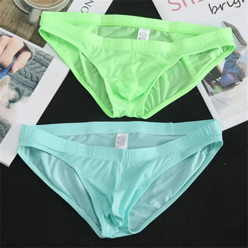 2Pcs Sexy Ice Silk Briefs Men Bulge Pouch Plus Size Underwear Hombre Ropa Interior Ultra Thin Panties Plus Size — image 24