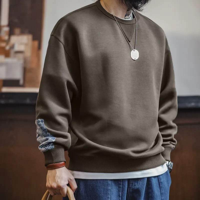 Maden Vintage Boro Patchwork Sweatshirt Casual Round-Neck Tops Men's Classic Pullover for Spring and Autumn Fashion Streetwear — image 2