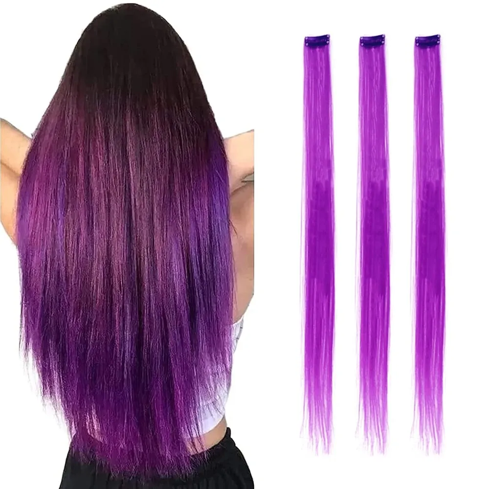 22 inches Colored Party Highlights Clip in Hair Extensions for Girls Multi-colors Straight Hair Synthetic Hairpieces — image 10
