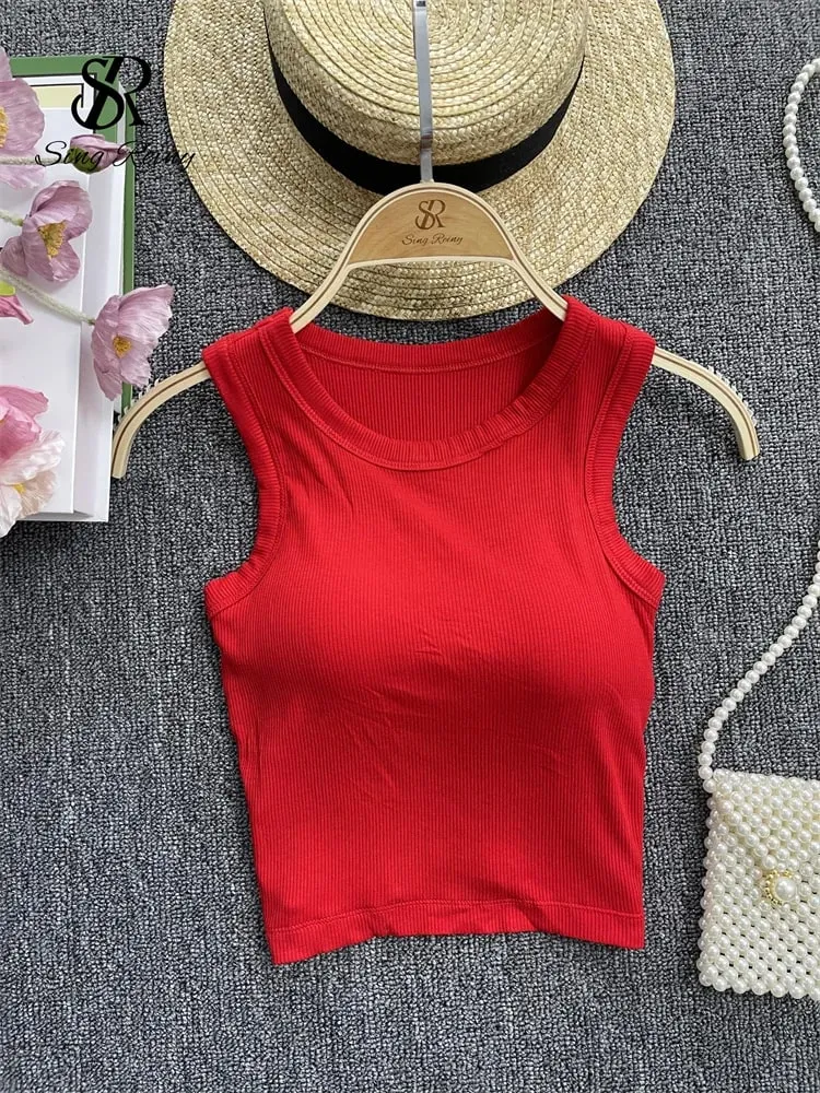 Sleeveless Knit Top Women Backless Korean Bra O Neck Solid Elastic Waist Ladies Elegant Fashion Casual Crop Top — image 9