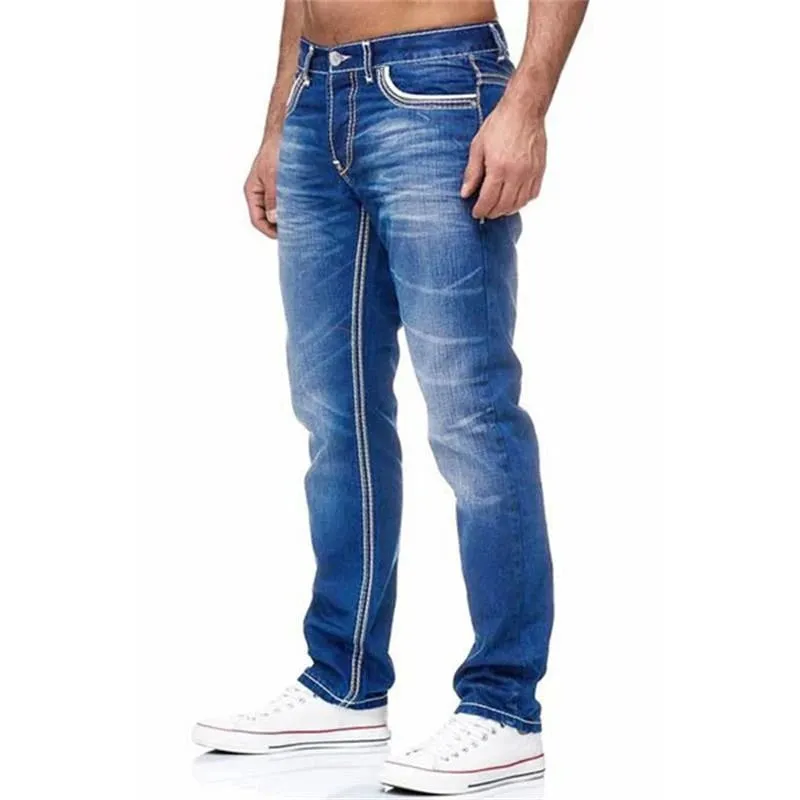 Men Jeans Black Straight Pants Spring Autmun Pockets Denim Casual Tousers Light Blue High quality Streetwear Jeans Men — image 5