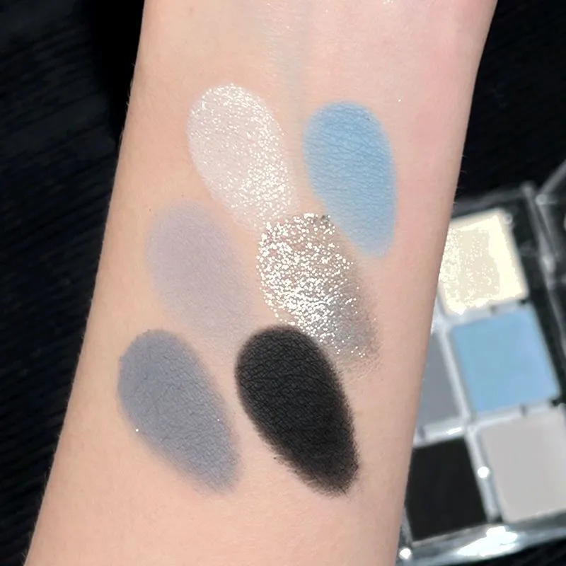 Punk Smokey Matte Glitter Eyeshadow Palette 6 Colors Shimmer Eye Shadow Makeup Palette Cool Toned Gray Blue Eye Pigment Palette — image 5