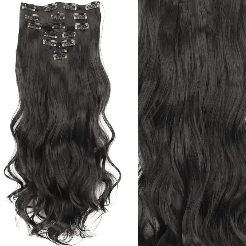 16 Clips 7Pcs/Set Hair Extensions Long Wavy Hairstyle Natural Synthetic Black Blonde Hairpieces Heat Resistant For Women — image 8