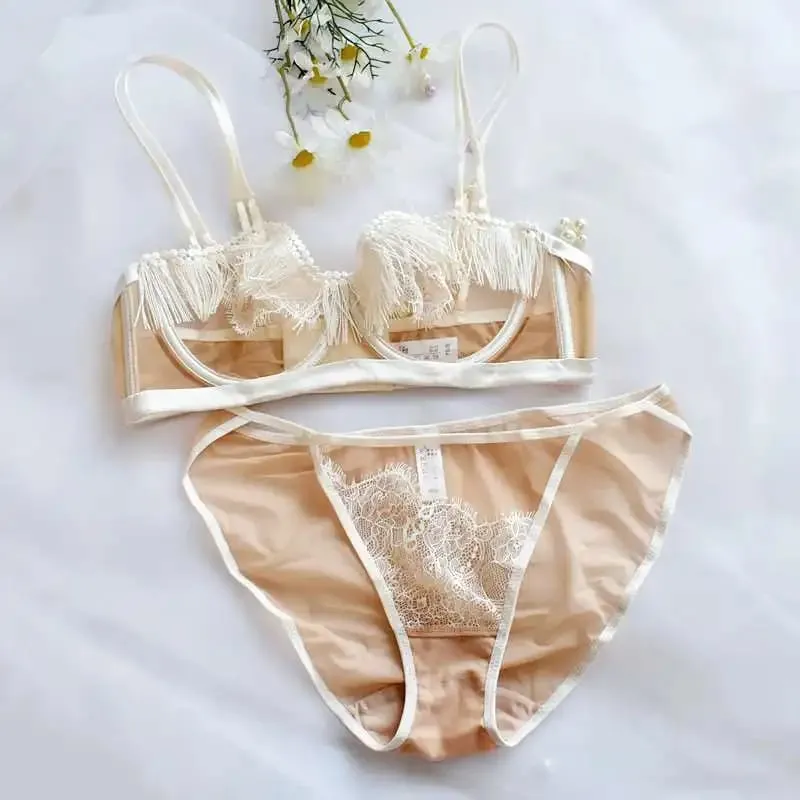 Light Luxury Sexy French Backless Bra Set - Sheer Mesh Minimizer Bralette Ultra-Thin Lace Lingerie Limited Stock Sale — image 11