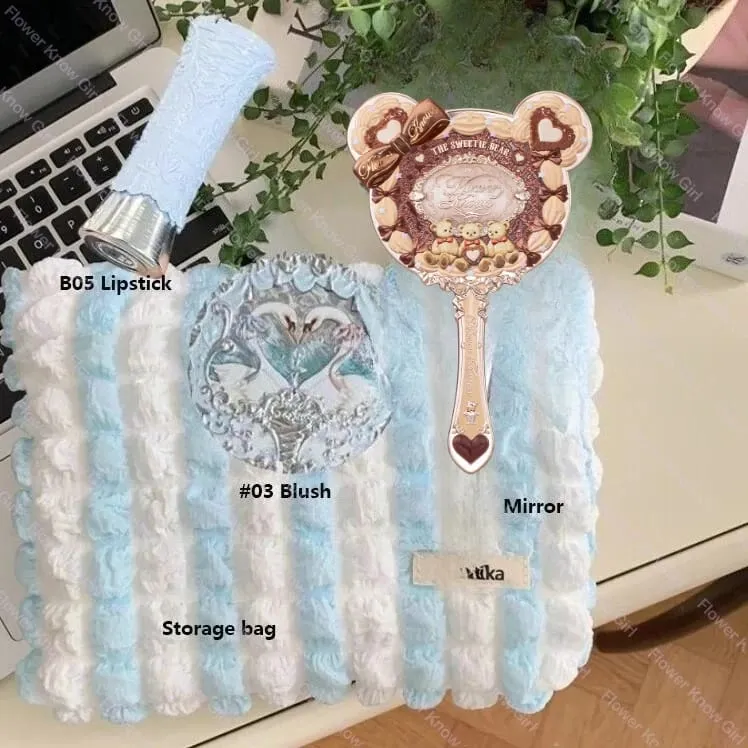 Makeup Flower Knows Set Shell Pearl Series Six Color Eyeshadow Palette Embossed Blusher Shine Lipstick Kit With Bag All In
