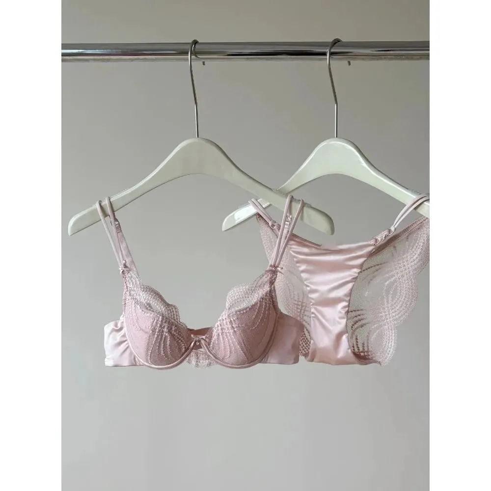 Meia xícara conjunto de lingerie feminina copo fino push up macio underwire sutiã calcinha pequeno peito reunir apoio lateral anti sag roupa interior 32-38 — image 3