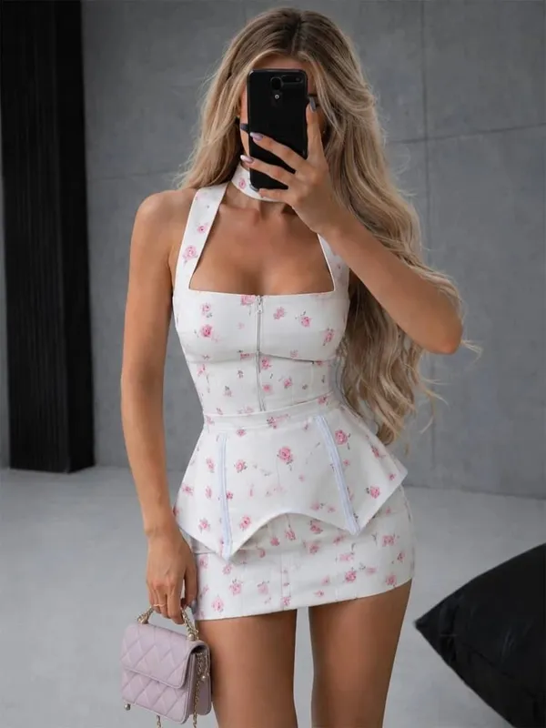 Elegantní minišaty s květinovým potiskem, dámské, elegantní, výstřih do V, plné rukávy, jednořadové, úzké, krátké šaty do áčka 2026 Dámské společenské róby — image 14
