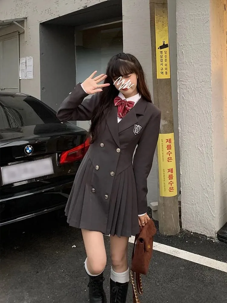 Sweet Style Suit Dress Korean Drama Main Character Waist Cinched Beautiful Skirt College Style High Waist Double Breaste... — image 5