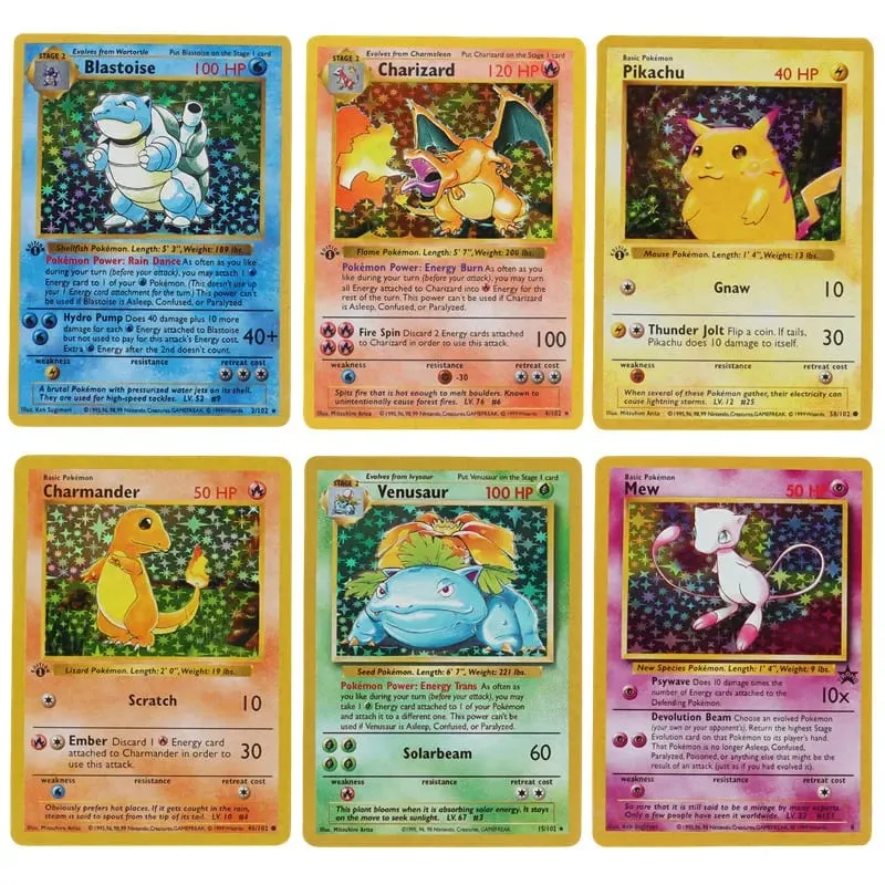151Pcs/box 1996 year 1st Edition Pokémon card Rare Charizard Pikachu Mewtwo Blastoise Collecting card toys English version