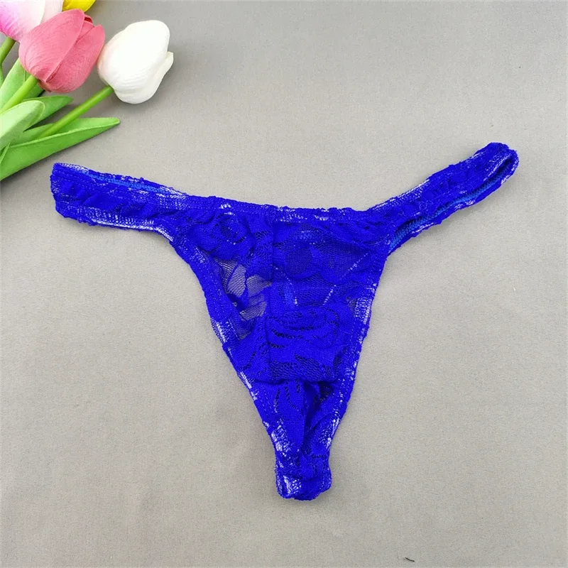 Lace Floral Sexy Men's Underwear Solid Hollow Perspective Thong Comfort Bugle Enhance Sissy G-String Gay Low Rise T-back Panties — image 21