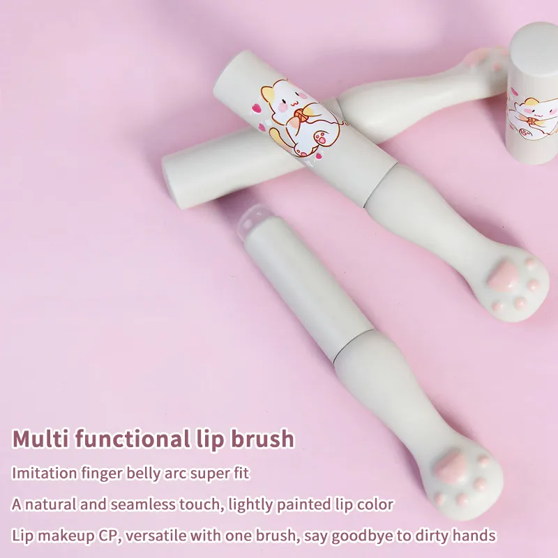 Kuas Bibir Silikon dengan Penutup Kuas Concealer Bersudut Lip Balm Lip Gloss Kuas Concealer Kepala Bersudut Kuas Rias Kaki Kucing