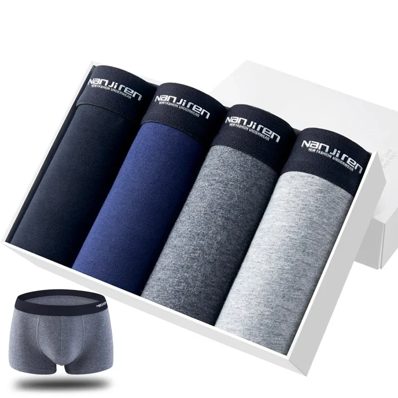 4Pcs/lot Men's Underwear Sexy Boxer Shorts Cotton Panties Man Solid Underpants Male Soft U Convex Lingerie Plus Size L-6XL — image 25