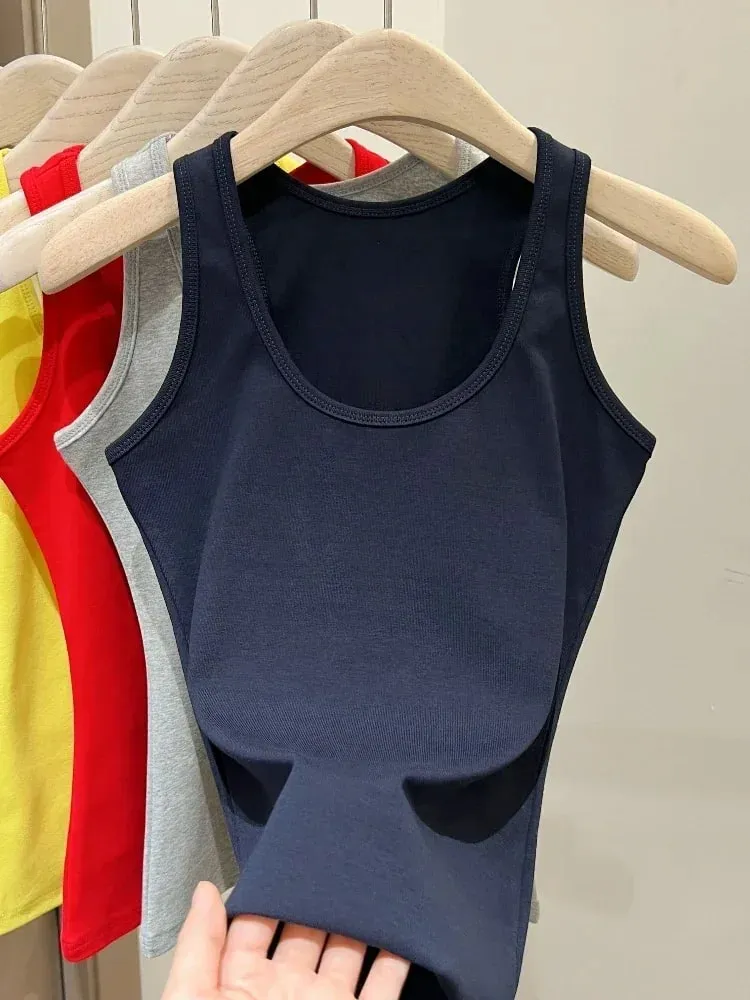 New Korean Style U-Neck Sleeveless Strap Tank Tops Slimming Base Layer Top Fashion Minimalist Design Summer Female Solid Camis — image 1