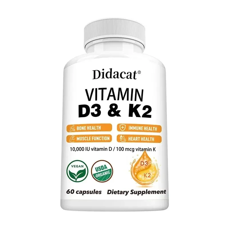 Vitamin D3+K2 Supplement 10000IU Vitamin D3 and K2 (MK-7) Capsules for Bone Heart Muscle Immune Support Non-GMO — image 9