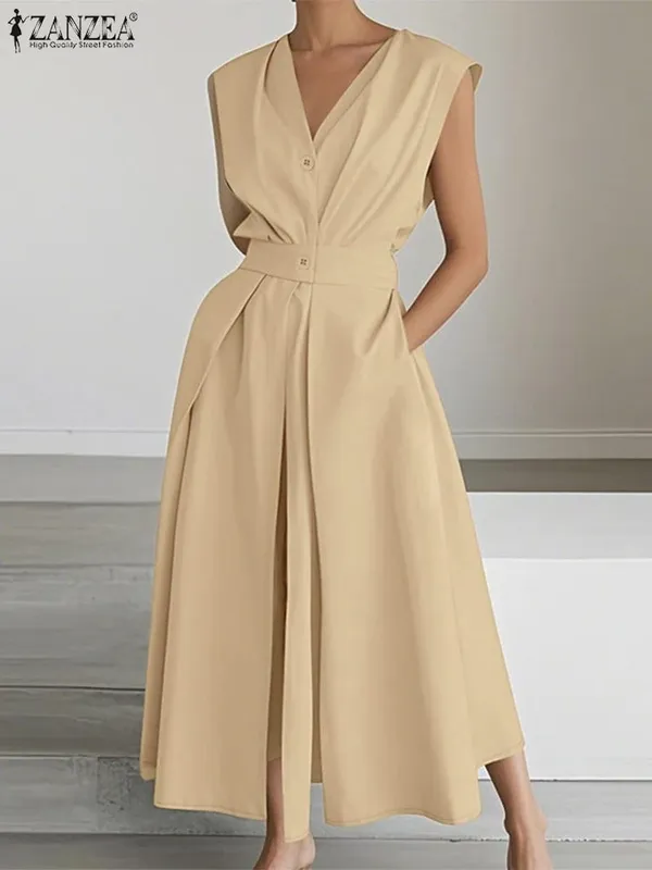 Elegant Chic Women Long Dresses Casual Short Sleeve Collared High Waisted Casual & Day Shirt Dress Solid Color S-3XL — image 17