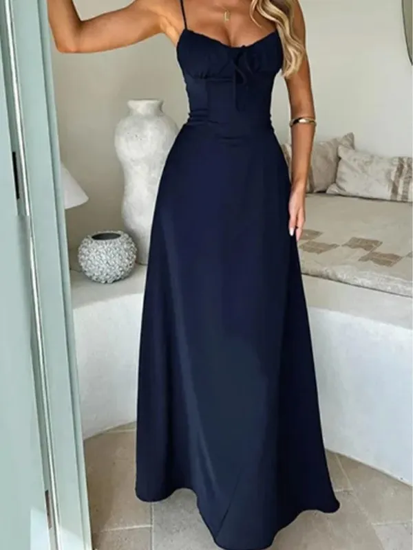 V-neck Sleeveless Camisole Solid Color Lace Up Women's Dress Fashionable Street Vacation Elegant Style Summer Dresses