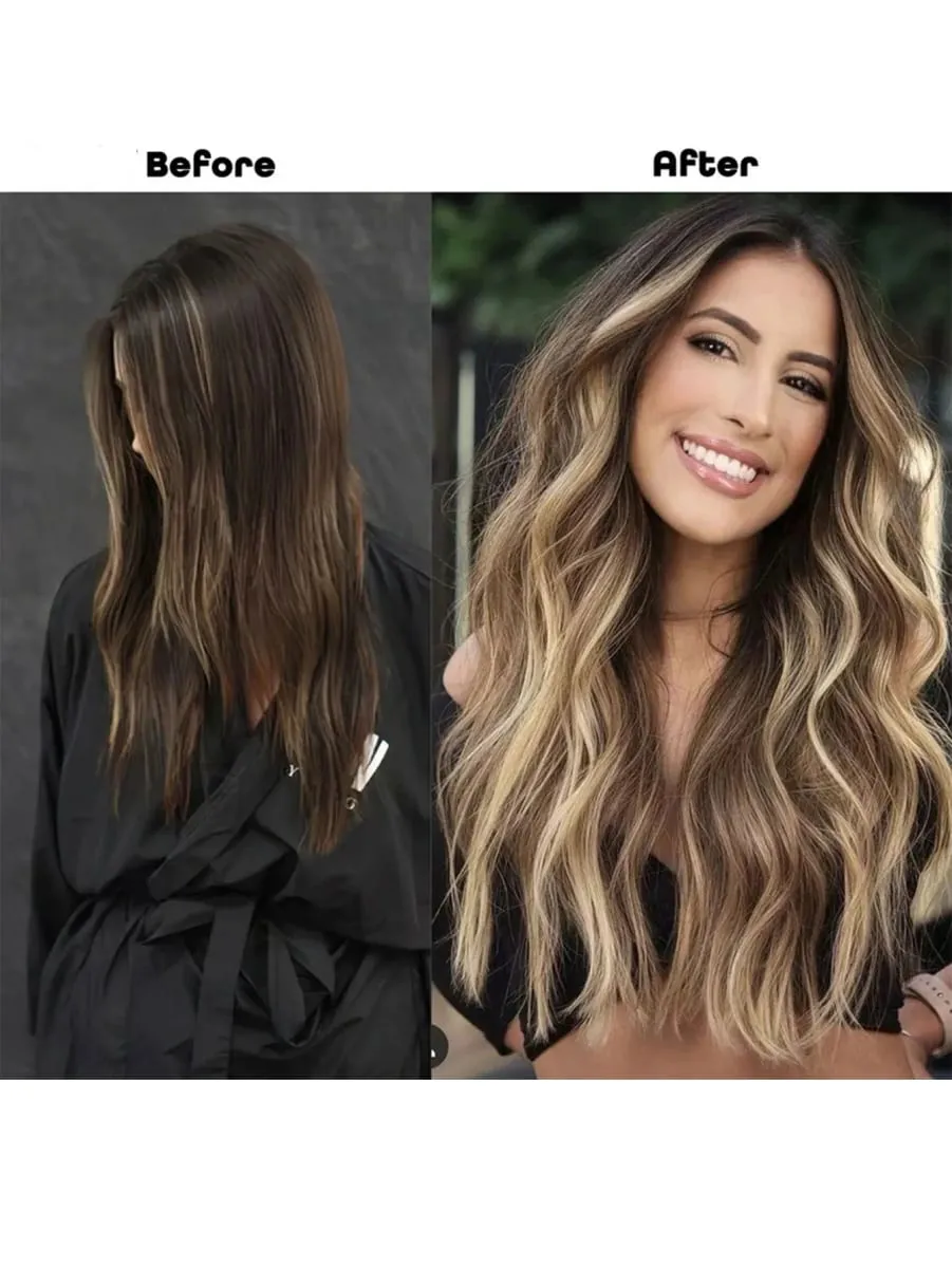 Clip-in-Haarverlängerung, lang, gewellt, Kunsthaar, 61 cm, Schwarz, 6 Stück, dicke Haarteile, Faser-Doppelschusshaar für Frauen — image 2