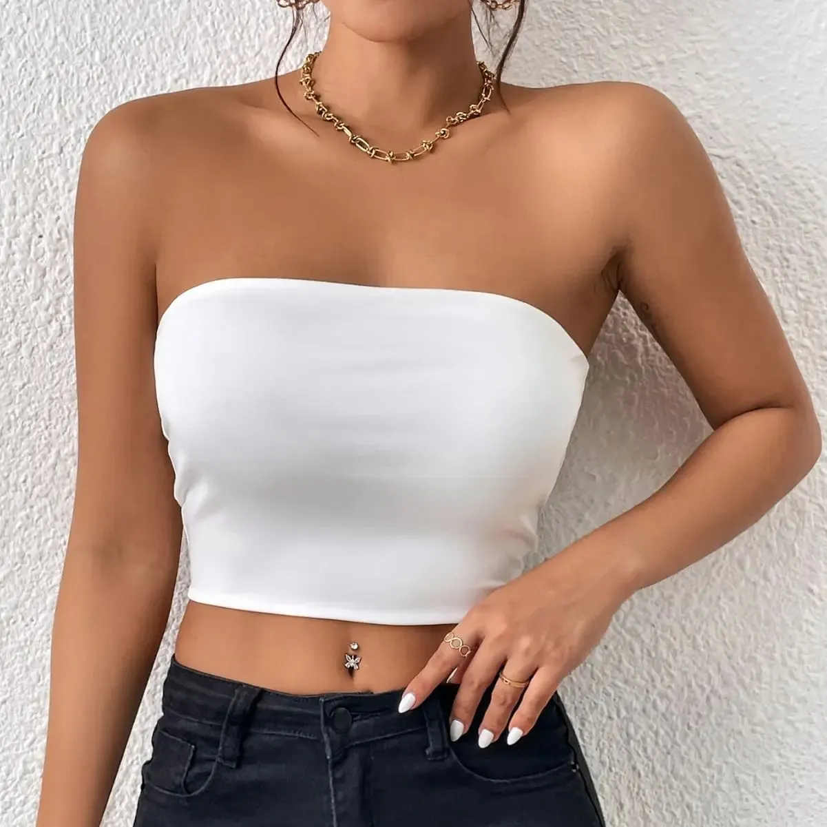 Strapless Tank Top Off-shoulder Crop Tops Women Summer Camis Solid Color Camisole Fashion Female Sleeveless Cropped Y2K Clothes — image 5