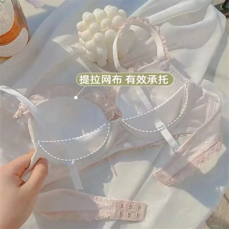Japanese sweet pure wind lace underwear female small chest gathering anti-sag new girl Lolita bra set — image 2