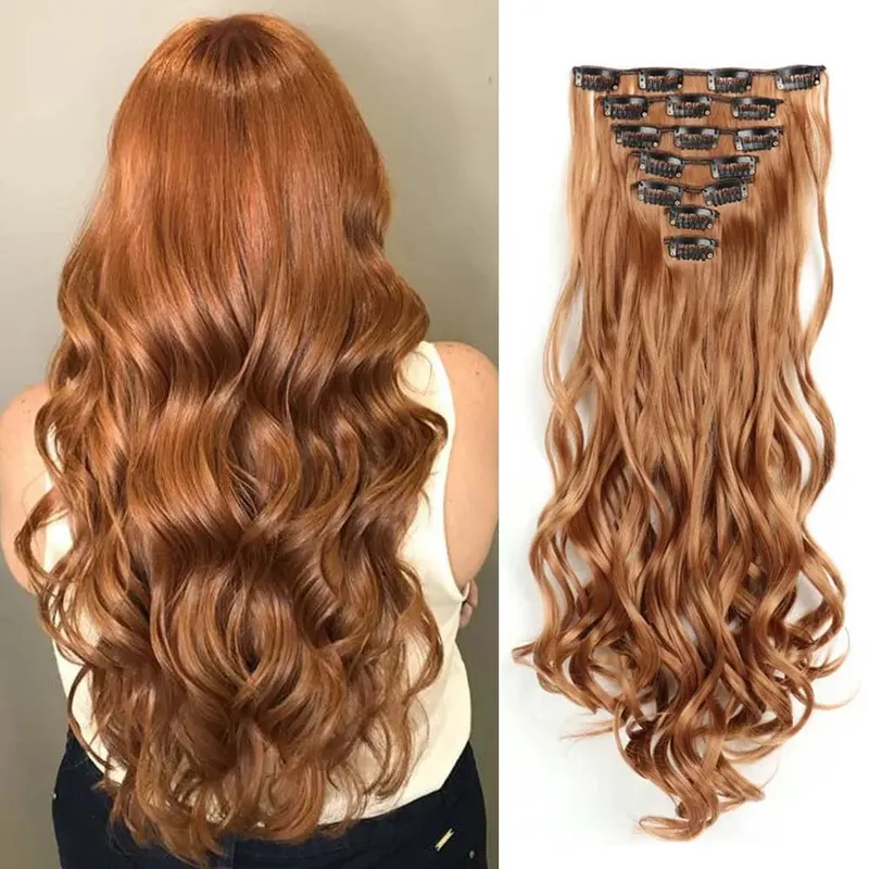 22 Inch Elegant Sexy Hair Curly Extensions 7Pcs/Set 16 Clips Long Curly Wave-Body Wave Hair Extensions Clip In Hair Extensions — image 12